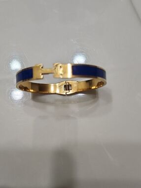 Gold Plated Bracelet with Blue Enamel Inlay - Designer Style